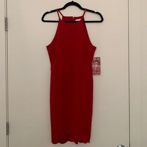 Red High Neck Bodycon Dress